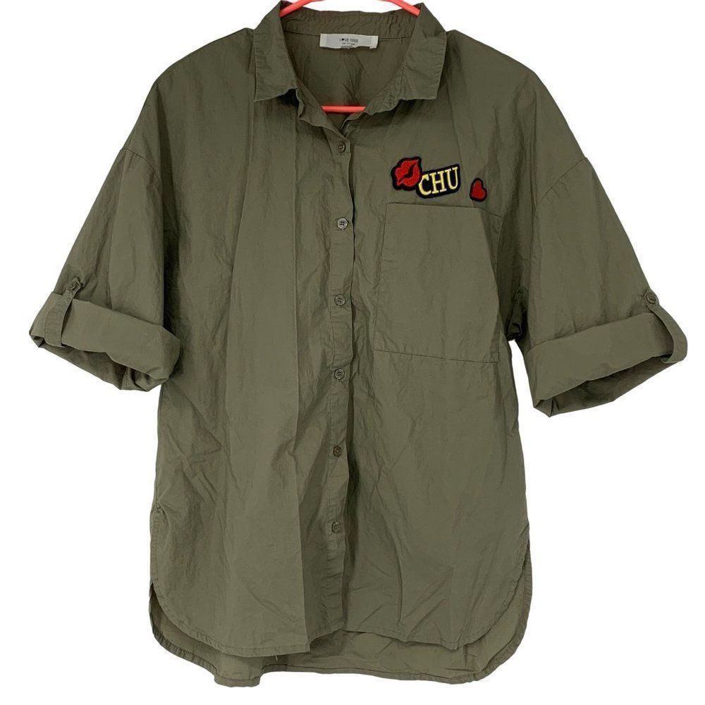Love Tree Los Angeles Military Patches Love Chu Lightweight Blouse Top M 3031